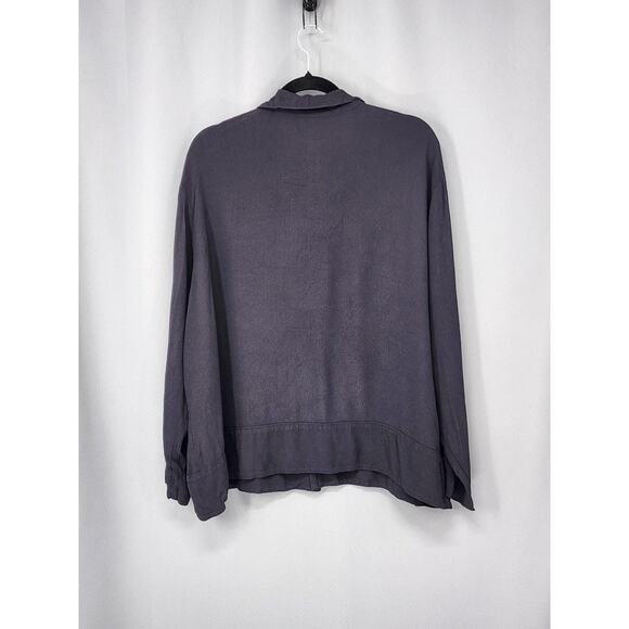 CP Shades Shirt Womens Large Blue Button Front Rayon Collared Long Sleeve Blouse - Picture 2 of 9